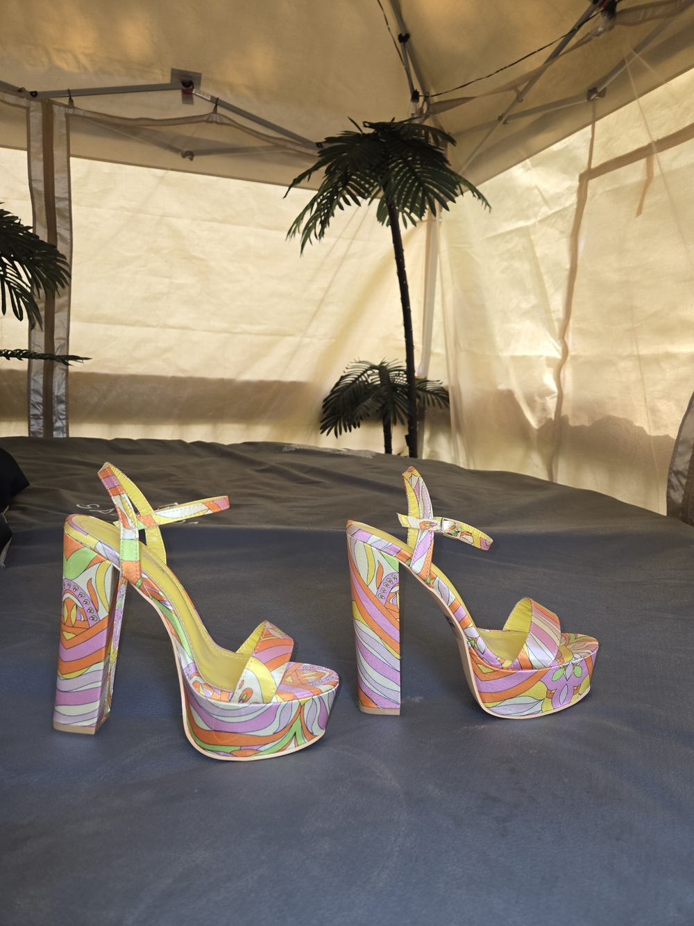 Fashion Nova Multicolor Swirl Platform Heels